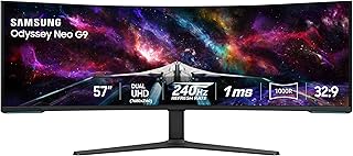 Samsung 57-дюймовый игровой монитор Odyssey Neo G9 (G95NC) с двумя экранами 4K UHD 1000R, частотой обновления 240 Гц, временем отклика 1 мс, DisplayPort 2.1, технологией Quantum Mini-LED, DisplayHDR 1000 и AMD FreeSync Premium Pro, LS57CG952NNXZA