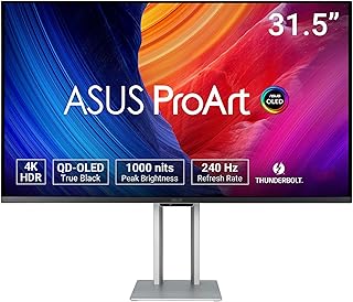 Профессиональный монитор ASUS ProArt Display 32” 4K HDR QD-OLED (PA32UCDM) - UHD, ультратонкий, 240 Гц, 0,1 мс, автоматическая калибровка, Dolby Vision, 99% DCI-P3, ΔE<1, Thunderbolt 4, поддержка Calman, 3-летняя гарантия