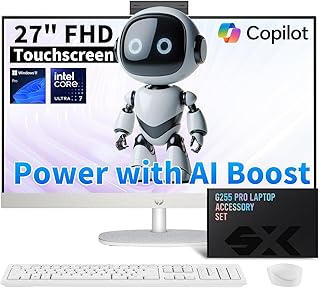Настольный компьютер HP «все в одном» 27 дюймов | Сенсорный экран Full HD | Процессор Intel Ultra 7-155U | Улучшенный дисплей с поддержкой ИИ, распознавание лица | Выдвижная камера для обеспечения конфиденциальности | Windows 11 Pro, с аксессуарами | 64 ГБ DDR5 + 2 ТБ SSD