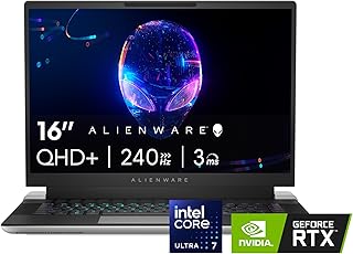 Игровой ноутбук Alienware X16 R2 — 16-дюймовый QHD+ дисплей с частотой обновления 240 Гц и временем отклика 3 мс, процессор Intel Core Ultra 7-155H, 16 ГБ оперативной памяти LPDDR5X, SSD-накопитель 1 ТБ, видеокарта NVIDIA GeForce RTX 4070 8 ГБ GDDR6, операционная система Windows 11 Home, выездное обслуживание — цвет Lunar Silver.