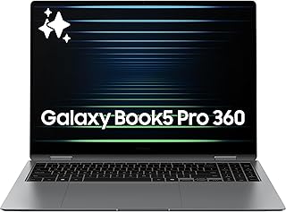 Samsung Galaxy Book5 Pro 360 Copilot+ PC 16” — компьютер с поддержкой ИИ, процессор Intel Core 7 Ultra, сенсорный экран 3K AMOLED (2880x1800), стилус S Pen, частота обновления 120 Гц, Dolby Atmos, ноутбук для студентов, легкий, время автономной работы в течение всего дня.