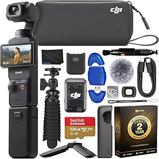 Комплект DJI Osmo Pocket 3 Creator Combo: стабилизатор с 1-дюймовым CMOS-датчиком и возможностью записи видео 4K/120 кадров в секунду, 3-осевая стабилизация, карта памяти 128 ГБ, гибкий штатив Gripster Flexible Spider, 2-летняя гарантия CPS + многое другое.