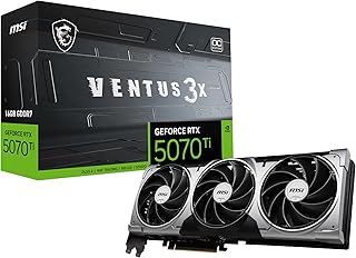 Видеокарта MSI Gaming RTX 5070 Ti 16G Ventus 3X OC (16 ГБ GDDR7, 256-бит, экстремальная производительность: 2497 МГц, DisplayPort x 3 2.1a, HDMI 2.1b, архитектура NVIDIA Blackwell)