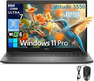 Ноутбук Dell Latitude 3550 для бизнеса, 15,6-дюймовый FHD-экран, 12-ядерный процессор Intel Ultra 7 155U (превосходит i7-1355U), 64 ГБ оперативной памяти DDR5, твердотельный накопитель PCIe SSD на 2 ТБ, Wi-Fi 6, Bluetooth 5.3, клавиатура с подсветкой, сканер отпечатков пальцев, Windows 11 Pro.
