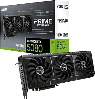 Видеокарта ASUS Prime GeForce RTX™ 5080 16 ГБ GDDR7, готовая к использованию в компактных корпусах (PCIe® 5.0, HDMI®/DP 2.1, 2,5-слотовая, вентиляторы Axial-tech, испарительная камера, двойной BIOS).
