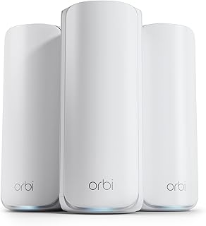 NETGEAR Orbi 870 Series Tri-Band WiFi 7 Mesh System (RBE873) - маршрутизатор + 2 сателлитных расширителя, функции безопасности, скорость до 21 Гбит/с, покрытие до 9000 кв. футов, 150 устройств, 10-гигабитный интернет-порт, BE21000