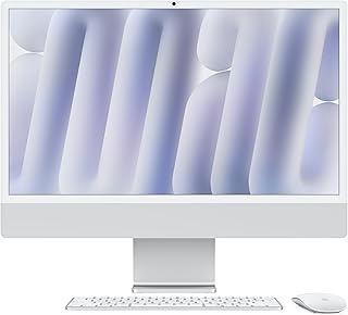 Настольный компьютер Apple iMac All-in-One 2024 года с процессором M4, 8-ядерным центральным и 8-ядерным графическим процессором: создан для Apple Intelligence, 24-дюймовый дисплей Retina, 16 ГБ оперативной памяти, 256 ГБ SSD-накопитель; серебристый цвет.