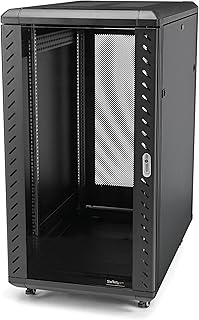 Серверный шкаф StarTech.com 22U с надежной запирающейся дверцей - 4 стойки, регулируемая глубина (от 5,5 до 28,7 дюймов) - грузоподъемность 1768 фунтов - портативный корпус для сетевого оборудования 19 дюймов на колесах/роликах (RK2236BKF)