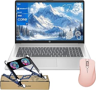 Ноутбук HP, 17,3-дюймовый сенсорный HD+ дисплей, процессор Intel Core i7-1255U 12-го поколения, 64 ГБ оперативной памяти, твердотельный накопитель PCIe SSD на 2 ТБ, клавиатура с подсветкой, сканер отпечатков пальцев, Wi-Fi, Windows 11 Home, серебристый цвет.