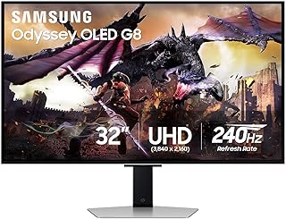 Игровой монитор Samsung 32" Odyssey OLED G8 (G80SD) серии 4K UHD с QD-OLED, частотой обновления 240 Гц, временем отклика 0,03 мс, поддержкой G-Sync, антибликовым покрытием, элегантным металлическим корпусом, LS32DG800SNXZA, 3-летняя гарантия
