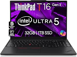 Lenovo ThinkPad T16 Gen 3 Business Laptop 16” FHD+ Display, Intel Ultra 5-125U (Beats i7-1355U), 32GB DDR5 RAM, 1TB SSD, 5MB Webcam, WiFi 6E + BT, RJ-45, HDMI, Windows 11 Pro, 3 Yr Wyll, AI Copilot - Black