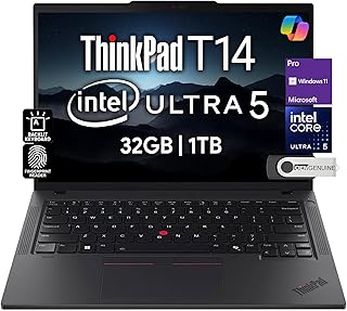 Lenovo ThinkPad T14 Gen 5 Business Laptop 14" FHD+ IPS, Intel Ultra 5 125U, 32 ГБ DDR5 RAM, 1 ТБ SSD, 5-мегапиксельная HD веб-камера, сканер отпечатков пальцев, подсветка, Wi-Fi 6E, 2 порта Thunderbolt 4, AI PC, Windows 11P, 3 года гарантии