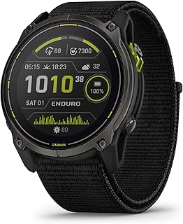 Garmin Enduro™ 3 – 51 мм, солнечная батарея, сапфировое стекло, высокопроизводительные GPS-смарт-часы, экстремально длительное время автономной работы, подробные карты, встроенный светодиодный фонарик, титановый корпус цвета Carbon Gray DLC с черным нейлоновым ремешком UltraFit.