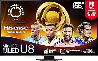 Телевизор Hisense 55" Class U8 Mini-LED ULED 4K UHD Google Smart TV (55U8QG, модель 2025 года) - QLED, частота обновления 165 Гц, VRR 288, до LD5600, 5000 нит, HDR10+, Dolby Vision IQ · Atmos, IMAX Enhanced, 4.1.2-канальный звук