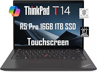 Ноутбук Lenovo ThinkPad T14 Business (14-дюймовый сенсорный экран FHD+, AMD Ryzen 5 PRO 6650U, 16 ГБ ОЗУ, 1 ТБ SSD (превосходит Intel i7-1250U)), с подсветкой, сканером отпечатков пальцев, веб-камерой 1080p, Wi-Fi 6E, Windows 11 Pro с AI Copilot