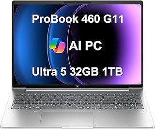 Бизнес-ноутбук HP ProBook 460 G11 (16-дюймовый FHD+ с антибликовым покрытием, Intel Core Ultra 5 125U (> i7-1355U), 32 ГБ DDR5 RAM, 1 ТБ SSD), подсветка экрана, сканер отпечатков пальцев, веб-камера 1080p, Wolf Security, Windows 11 Pro, 2025 AI PC
