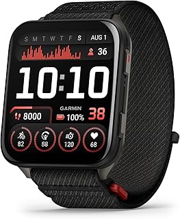 Garmin® Venu® X1, тонкие и легкие GPS-смарт-часы, AMOLED-дисплей, расширенные функции для здоровья и фитнеса, черный цвет с задней крышкой из титана цвета сланца и черным нейлоновым ремешком ComfortFit.