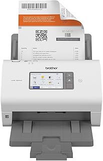 Профессиональный настольный сканер Brother ADS-4900W с высокой скоростью сканирования, двусторонней печатью, беспроводным подключением и большим сенсорным экраном, белый.