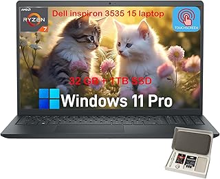 Ноутбук Dell Inspiron 15 3535 с сенсорным экраном, предназначенный для бизнеса и студентов, 32 ГБ ОЗУ, 1 ТБ SSD, Windows 11 Pro, AMD Ryzen 7 7730U, 15,6-дюймовый WVA LED FHD антибликовый дисплей, цифровая клавиатура, в комплекте с аксессуарами.