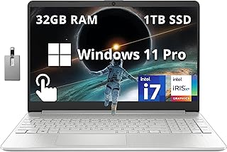 Ноутбук HP 15,6" FHD с сенсорным экраном, процессор Intel i7-1255U, 32 ГБ ОЗУ, твердотельный накопитель PCIe 1 ТБ, графика Intel Iris Xe, цифровая клавиатура, веб-камера, Windows 11 Pro, цвет: натуральный серебристый, USB-карта Hotface 32 ГБ