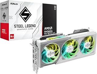 Видеокарта ASRock AMD Radeon RX 9070 XT Steel Legend 16 ГБ, белая, 20 Гбит/с GDDR6 256 бит (ускорители RT 3-го поколения и ИИ 2-го поколения), PCIe 5.0, 800 Вт, 2x8-контактный разъем, три вентилятора, DP2.1a, HDMI2.1b, слот 2.9 дюйма.