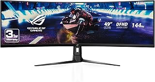 Asus ROG Strix XG49VQ 49-дюймовый изогнутый игровой монитор с FreeSync, частотой обновления 144 Гц, поддержкой Dual Full HD HDR, защитой зрения, DisplayPort и HDMI, черный.