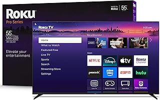 Roku Smart TV 2025 – 55-дюймовый телевизор серии Pro, Mini-LED – RokuTV с пультом дистанционного управления с подсветкой и голосовым управлением Pro – плоский 4K QLED-телевизор с частотой обновления 120 Гц и Dolby Vision IQ, трансляция новостей, спорта и развлечений в прямом эфире.