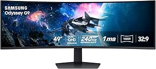 Игровой изогнутый монитор SAMSUNG Odyssey G9 Series DQHD 1000R, 49 дюймов, 1 мс (GtG), VESA DisplayHDR 1000, 240 Гц, AMD FreeSync Premium Pro, регулируемая по высоте подставка, сверхширокоформатный экран, LS49CG954ENXZA, 2024