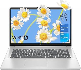 Ноутбук HP с 17,3-дюймовым сенсорным экраном, процессор Intel Core i3-N305, 32 ГБ ОЗУ, 128 ГБ eMMC + 1 ТБ SSD, цифровая клавиатура, веб-камера, HDMI, Wi-Fi 6, Windows 11 Home, серебристый цвет.