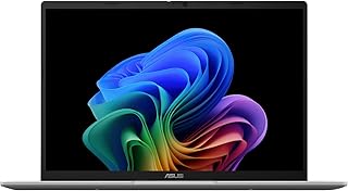 Ноутбук ASUS Vivobook 14, 14-дюймовый WUXGA-дисплей 60 Гц, процессор Qualcomm Snapdragon X, графический процессор Qualcomm Adreno, 16 ГБ оперативной памяти, SSD-накопитель 512 ГБ, Windows 11, цвет Cool Silver, модель X1407QA-BS56