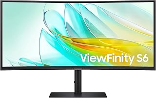 Изогнутый сверхширокоформатный QHD-монитор Samsung ViewFinity S65UA Series 34 дюйма, HDR10, 100 Гц, 350 нит, USB-C, регулируемая подставка, интеллектуальная защита зрения, LS34C650UANXGO, черный.