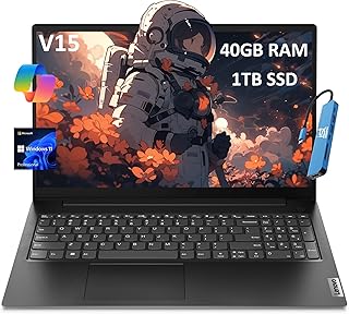 Lenovo V15 Gen 4 (15,6-дюймовый FHD-экран с антибликовым покрытием, процессор Intel Core i5-13420H 13-го поколения (превосходит i7-1255U), 40 ГБ ОЗУ, 1 ТБ SSD) для бизнеса, дома, военного класса, Ethernet, IST Hub, Windows 11 Pro с AI Copilot, черный