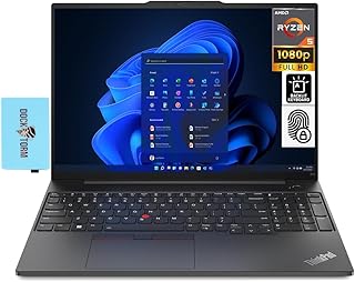 Ноутбук Lenovo Thinkpad E16 Gen 2 для бизнеса, 16-дюймовый IPS WUXGA дисплей (AMD Ryzen 5 7535U, 16 ГБ DDR5, 512 ГБ PCIe SSD, клавиатура KYB с подсветкой, сканер отпечатков пальцев, Wi-Fi 6E, Bluetooth 5.3, Windows 11 Pro) с DKZ Hub