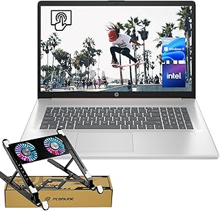 Ноутбук HP Essential 17t Daily, 17,3-дюймовый сенсорный экран, 8-ядерный процессор Intel, 32 ГБ ОЗУ, 1 ТБ SSD, сканер отпечатков пальцев, Wi-Fi 6, Windows 11 Home, розовый цвет, в комплекте с радиатором и кулером для ноутбука PCO Notebook Fold.