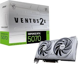 Видеокарта MSI Gaming RTX 5070 12G Ventus 2X OC белого цвета (12 ГБ GDDR7, 192-бит, экстремальная производительность: 2557 МГц, DisplayPort x3 2.1a, HDMI 2.1b, архитектура NVIDIA Blackwell)