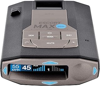 Радар-детектор Escort MAX 360c с лазерным считывателем — поддержка Wi-Fi и Bluetooth, круговой обзор на 360°, сверхдальний радиус действия, голосовые оповещения, совместимость с Apple CarPlay и Android Auto, черный.