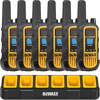 Рации DEWALT DXFRS800 мощностью 2 Вт, водонепроницаемые, ударопрочные, с большим радиусом действия и перезаряжаемые, с функцией VOX (комплект из 6 штук с зарядным устройством) (DXFRS800-BCH6)