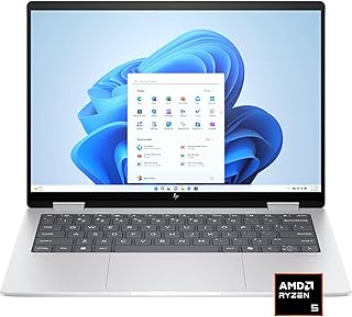 HP Envy 2-в-1 14-дюймовый широкоформатный ноутбук с сенсорным экраном Ultra XGA - AMD Ryzen, 5-16 ГБ оперативной памяти, 512 ГБ SSD - цвет Glacier Silver, Windows AI: Copilot 14-fa0013dx