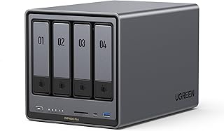 Настольный сетевой накопитель UGREEN NASync DXP4800 Plus с 4 отсеками для дисков, процессор Intel Pentium Gold 8505 с 5 ядрами, 8 ГБ оперативной памяти DDR5, SSD-накопитель 128 ГБ, 1 порт 10 Гбит/с, 1 порт 2,5 Гбит/с, 2 слота M.2 NVMe, HDMI 4K, сетевое хранилище (без дисков).