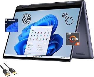 Ноутбук-трансформер Dell Inspiron 14, 14-дюймовый сенсорный дисплей Full HD, процессор AMD Ryzen 5-8640HS (до 4,9 Гц), 16 ГБ DDR5, твердотельный накопитель PCIe SSD на 1 ТБ, клавиатура с подсветкой, сканер отпечатков пальцев, устройство чтения SD-карт, Wi-Fi 6E, HDMI, USB-C, PDG HDMI, Windows 11 Pro.
