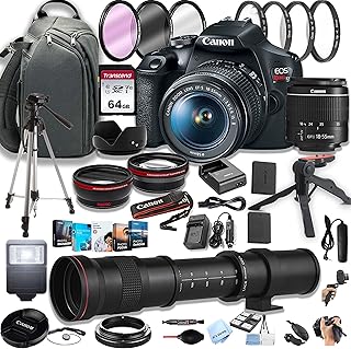 Фотоаппарат Canon EOS Rebel T7 DSLR с зум-объективом EF-S 18-55mm F/3.5-5.6 + супертелеобъективом 420-800mm + рюкзаком-слингом 100S + картами памяти 64 ГБ, профессиональный фотокомплект (42 предмета) (восстановленный).