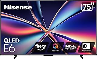 Телевизор Hisense 75" Class E6 Series QLED 4K UHD Smart Fire TV (75E6QF, модель 2025 года) - QLED, датчик освещенности AI, Dolby Vision · Atmos, голосовой пульт с Alexa, частота обновления 120 Гц, HDR 10+ Adaptive, игровой режим Play Mode Plus