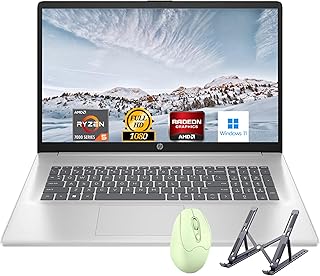 Ноутбук HP 17,3 дюйма, дисплей Full HD (1920 * 1080), процессор AMD Ryzen 5 (превосходит i7-11370H), 32 ГБ ОЗУ, SSD 1 ТБ, Windows 11 Home, веб-камера, Wi-Fi, Bluetooth, цвет «натуральный серебристый», аксессуар Alpacatec.