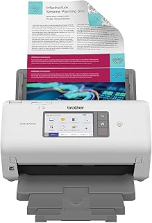Профессиональный настольный сканер Brother ADS-4700W с высокой скоростью сканирования, двусторонней печатью, беспроводным подключением и большим сенсорным экраном, белый.
