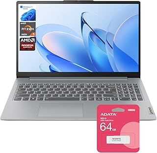 Ноутбук Lenovo IdeaPad Slim 3, 15,6-дюймовый FHD-дисплей, AMD Ryzen 5 5625U, 16 ГБ ОЗУ, 1 ТБ SSD, клавиатура с подсветкой, устройство чтения SD-карт, в комплекте с USB-накопителем UC310 на 64 ГБ.