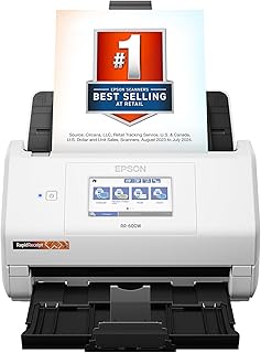 Беспроводной настольный цветной двусторонний сканер чеков и документов Epson RapidReceipt RR-600W с программным обеспечением ScanSmart AI PRO для управления чеками и работы с PDF-файлами для ПК и Mac, сенсорным экраном и автоматическим податчиком документов на 100 страниц.