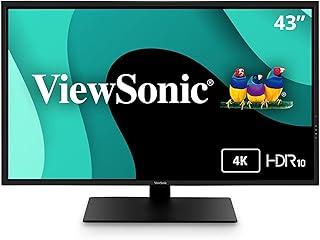 Монитор ViewSonic VX4381-4K 43 дюйма Ultra HD MVA 4K с широкоформатным экраном, поддержкой HDR10, функцией защиты зрения, разъемами HDMI, USB и DisplayPort, для дома и офиса, черный.