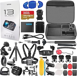 GoPro HERO13 (Hero 13) черная — водонепроницаемая экшн-камера с видеосъемкой в ​​формате 5.3K Ultra HD, фотосъемкой 27 Мп, прямой трансляцией, веб-камерой, стабилизацией изображения + карта памяти 128 ГБ, комплект из 50 аксессуаров.