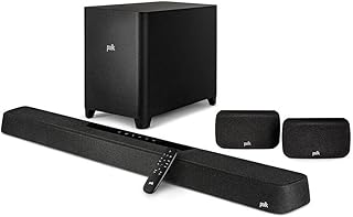Звуковая панель Polk Audio MagniFi Max AX SR 7.1.2 с 10-дюймовым беспроводным сабвуфером и тыловыми колонками SR2, сертифицирована по Dolby Atmos и DTS:X, оснащена запатентованными технологиями Polk VoiceAdjust и SDA, черная.
