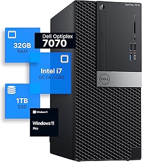Настольный компьютер Dell Optiplex 7070 Tower | Intel i7-9700 (3.4) | 32 ГБ DDR4 RAM | 1 ТБ SSD | Windows 11 Pro | Встроенный адаптер Wi-Fi 6 PCIe (восстановленный)